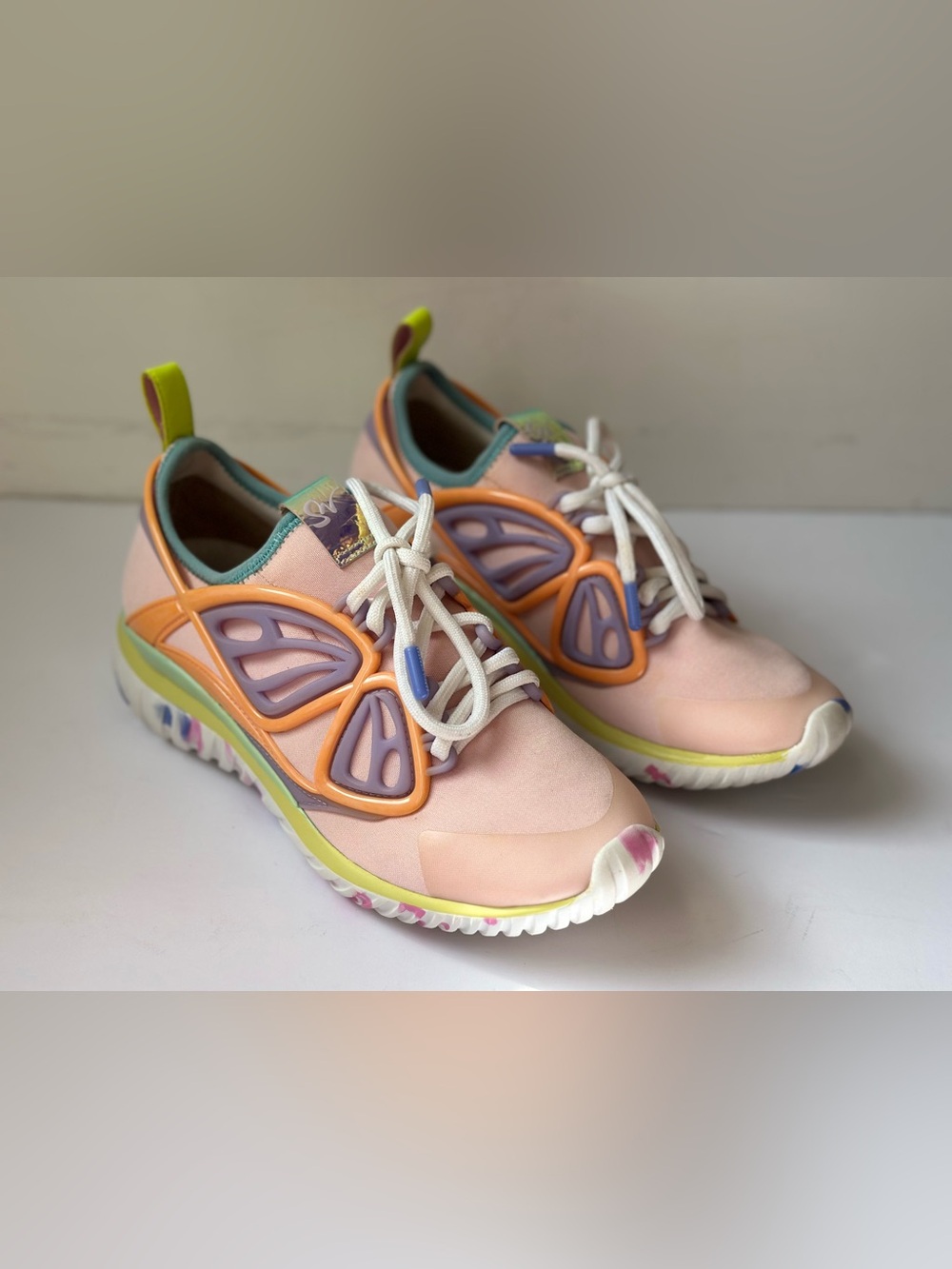 Sophia Webster Fly-By Candyfloss Butterfly Sneakers Pastel Pink Orange Size 39